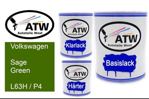 Volkswagen, Sage Green, L63H / P4: 1L Lackdose + 1L Klarlack + 500ml Härter - Set, von ATW Autoteile West.